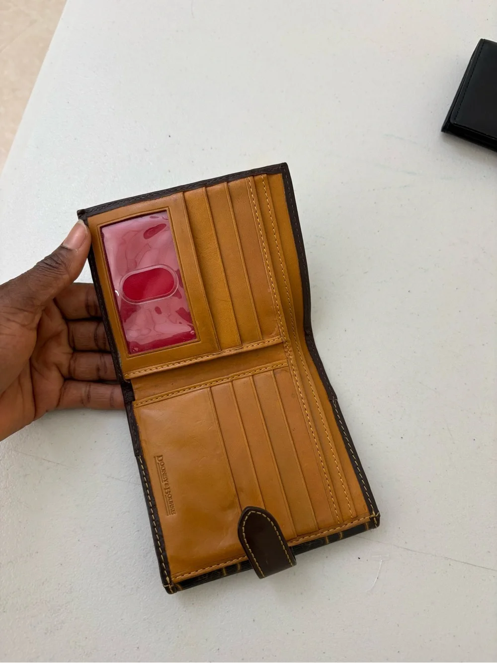 Dooney & Bourke Dark Brown Monogram Fold Wallet with Gold Logo Plate